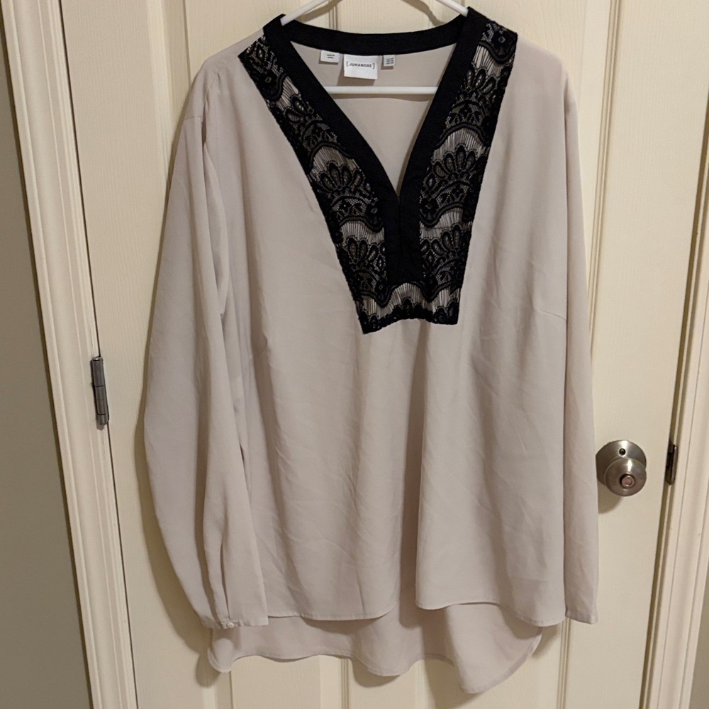 Catherine Malandrino Cream Blouse with Black Lace Detail